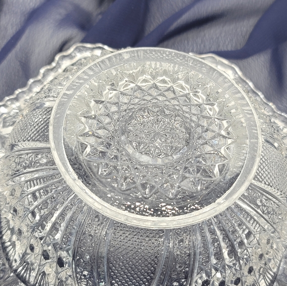 EAPG Hobstar Starburst Ribbon Sawtooth Ruffled Scalloped Sm Serving Bowl Antique - Picture 8 of 11